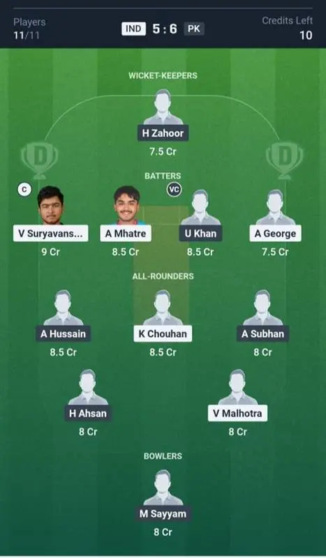 IND vs PAK Small League Team 