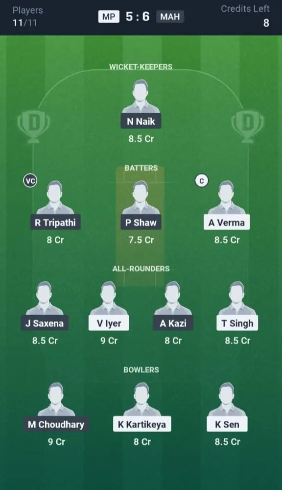 MP vs MAH Dream11 Prediction Small League Team
