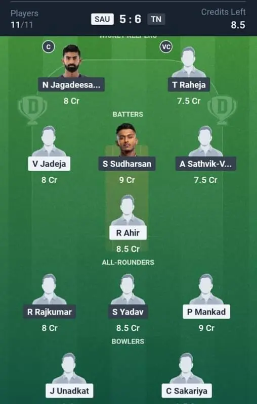 SAU vs TN Dream11 Prediction Small League Team
