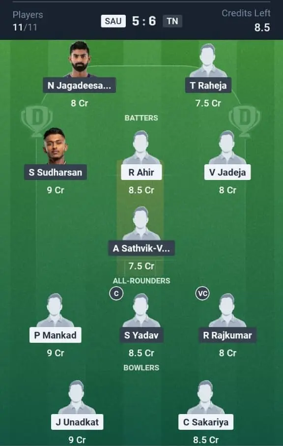 SAU VS TN Dream11 Prediction Grand League Team
