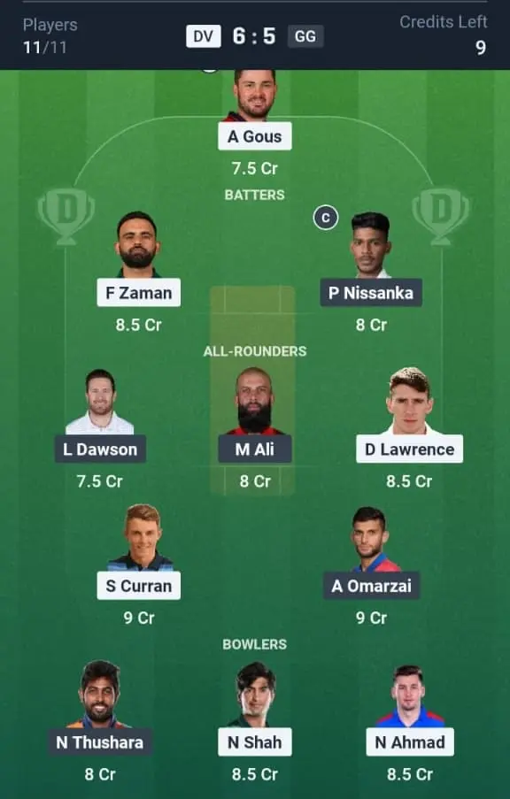 DV vs GG Dream11 Prediction Small League Team
