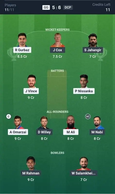 GG VS DCP Dream11 Prediction Grand League Team