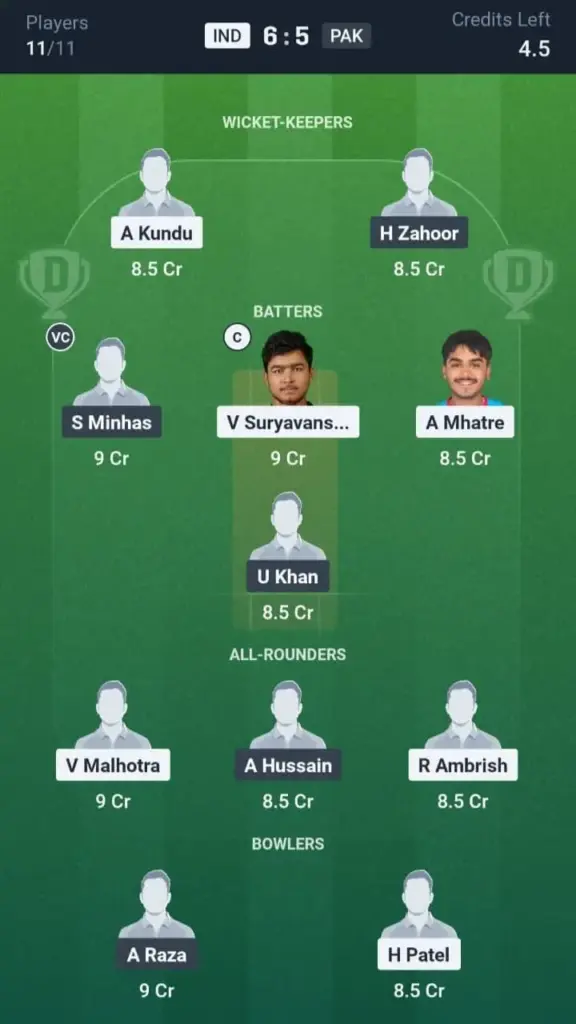 IND VS PAK Dream11 Prediction Grand League Team