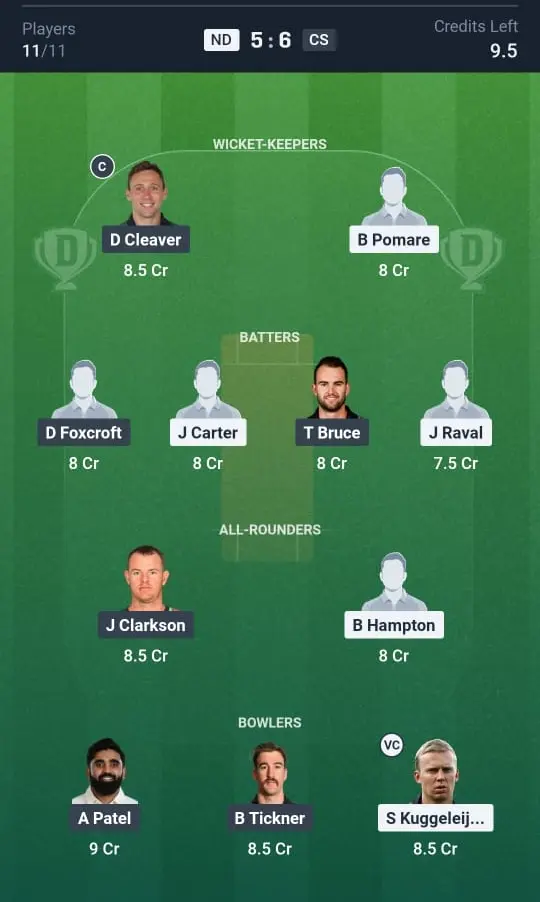 ND VS CS Dream11 Prediction Grand League Team