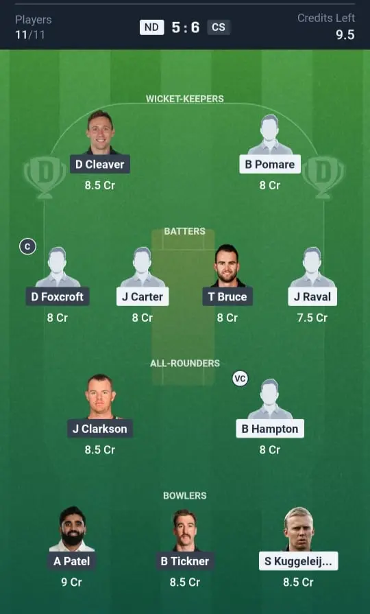 ND vs CS Dream11 Prediction Small League Team