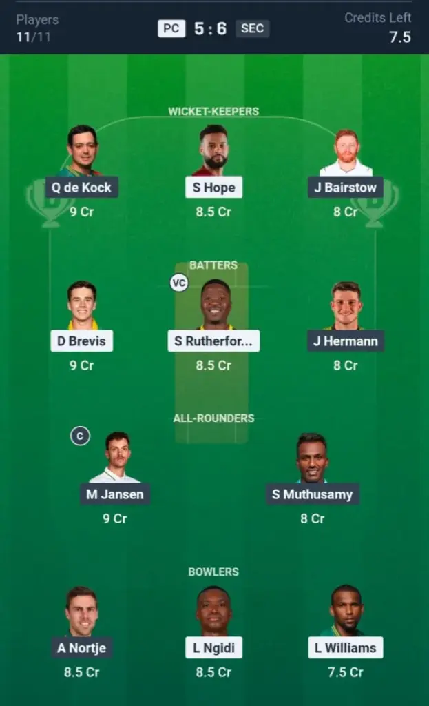 PC vs SEC Dream11 Prediction Small League Team