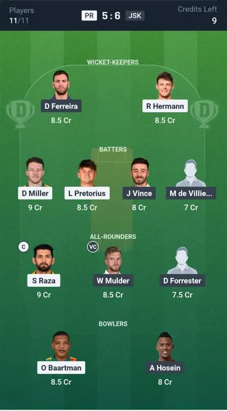 PR VS JSK Dream11 Prediction Grand League Team