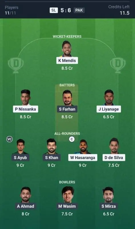 SL VS PAK Grand League Team