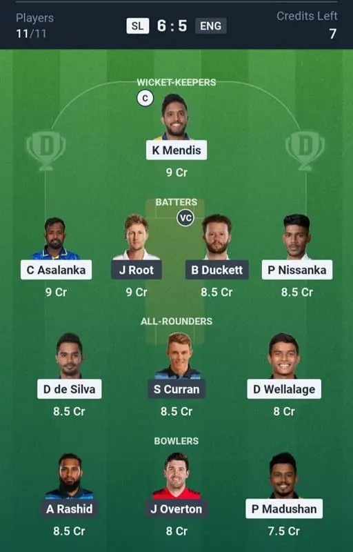 SL vs ENG Dream11 Prediction Small League Team