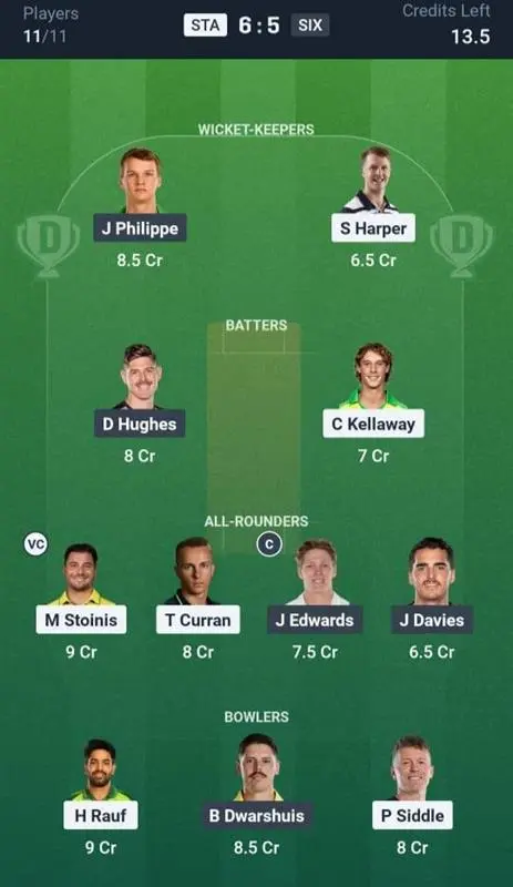 STA VS SIX Grand League Team 