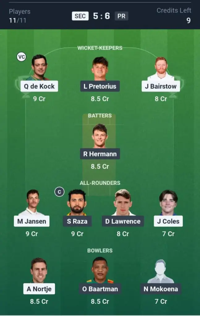 SEC VS PR Dream11 Prediction Grand League Team: 