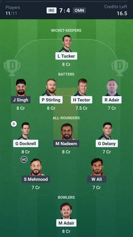 IRE vs OMN Dream11 Prediction Small League Team