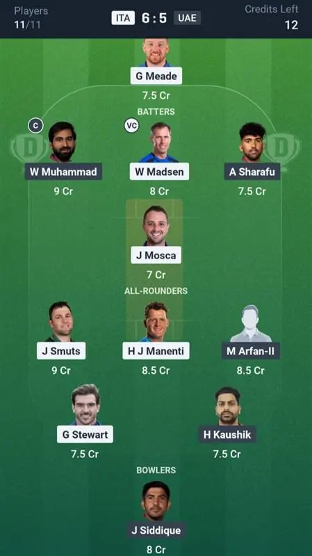 ITA vs UAE Dream11 Prediction Small League Team