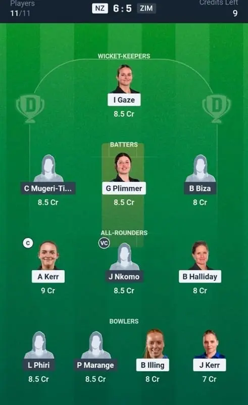 NZ-W VS ZIM-W Dream11 Prediction Grand League Team