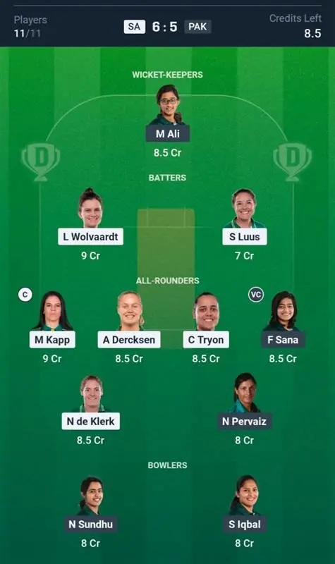 SA-W VS PAK-W Dream11 Prediction Grand League Team