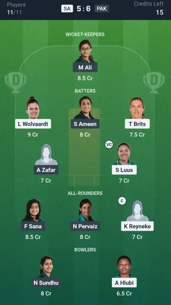 SA-W vs PAK-W Dream11 Prediction Small League Team