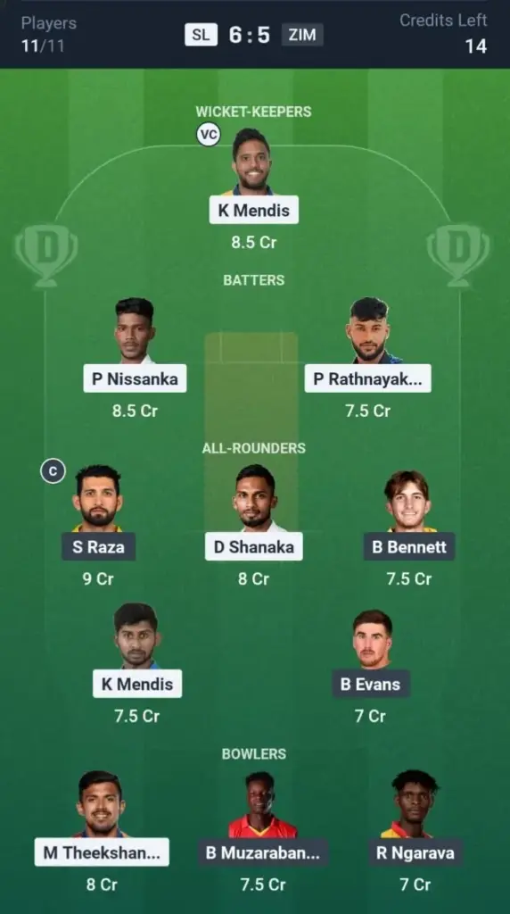 SL VS ZIM Dream11 Prediction Grand League Team