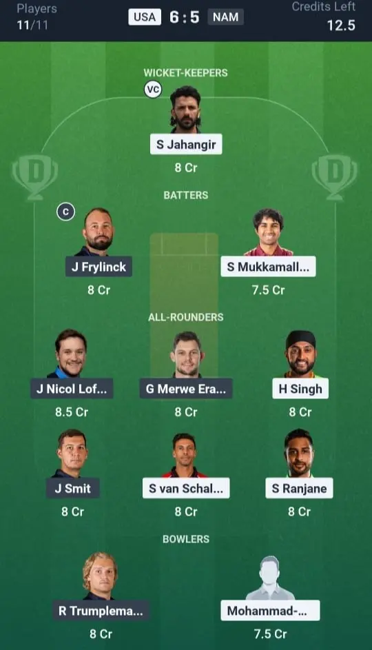 USA vs NAM Dream11 Prediction Small League Team