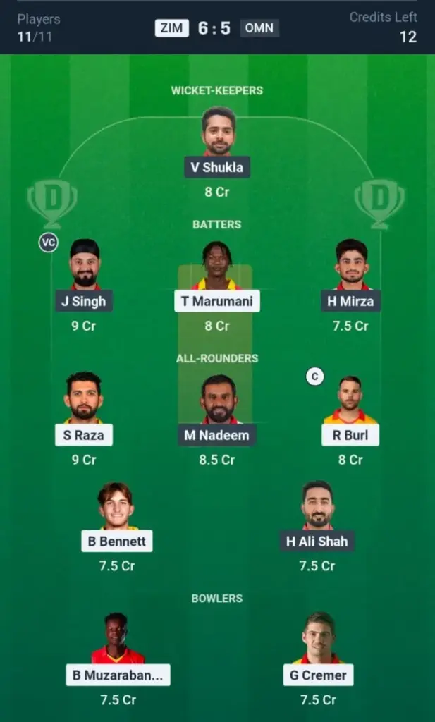 ZIM vs OMN Dream11 Prediction Small League Team