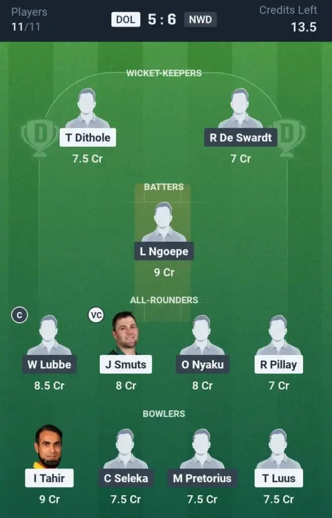 DOL VS NWD Dream11 Prediction Grand League Team