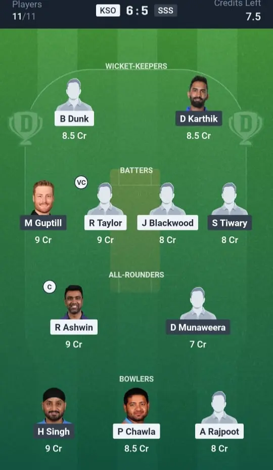 KSO VS SSS Dream11 Prediction Small League Team