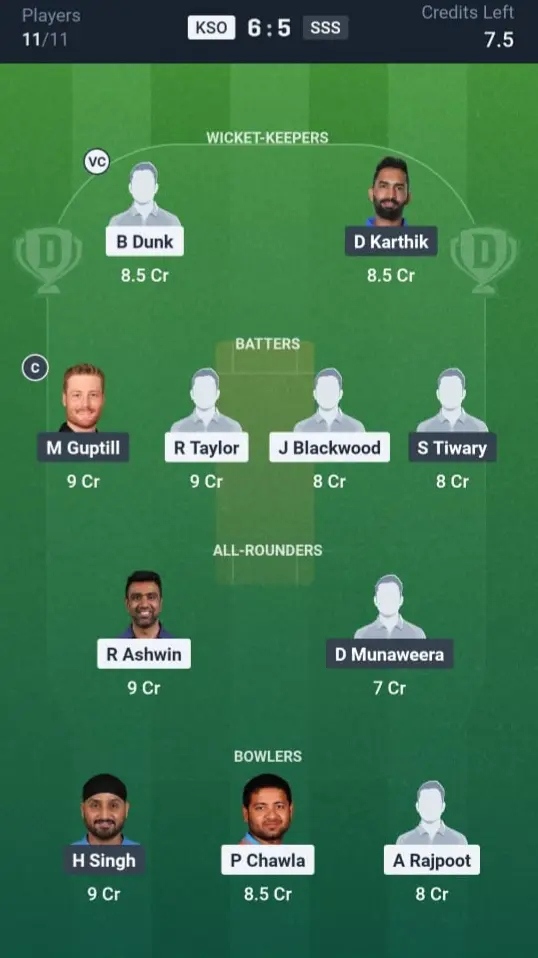 KSO VS SSS Dream11 Prediction Grand League Team: 