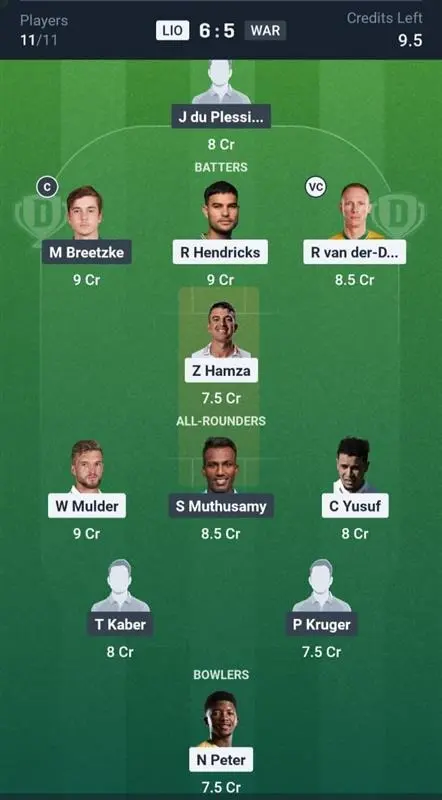LIO VS WAR Dream11 Prediction Small League Team
