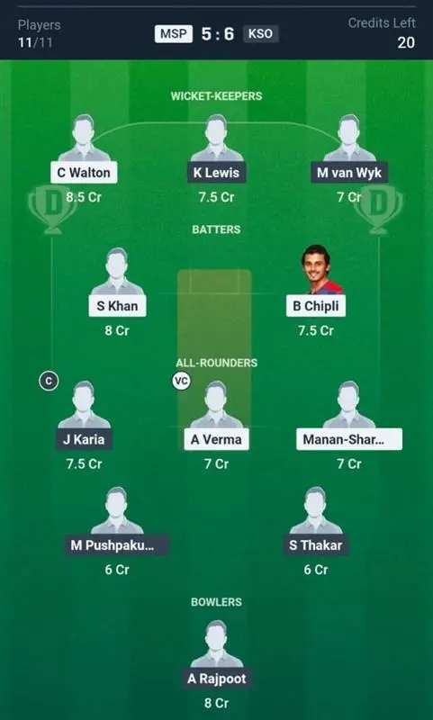 MSP VS KSO Dream11 Prediction Grand League Team