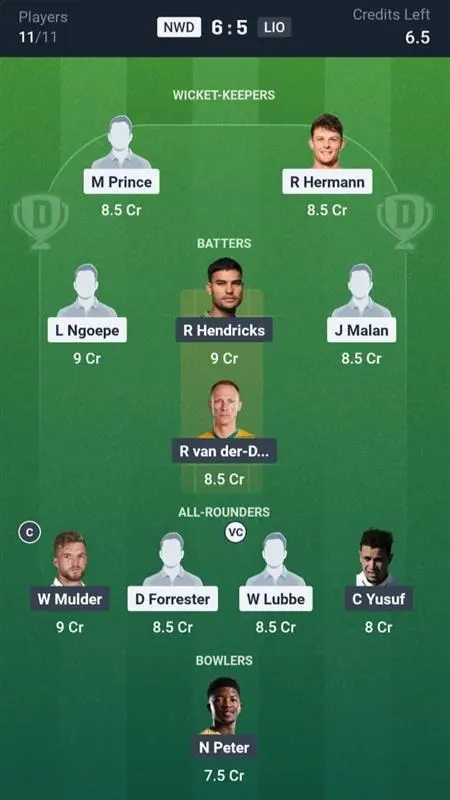 NWD VS LIO Dream11 Prediction Small League Team