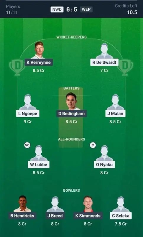 NWD VS WEP Dream11 Prediction Grand League Team
