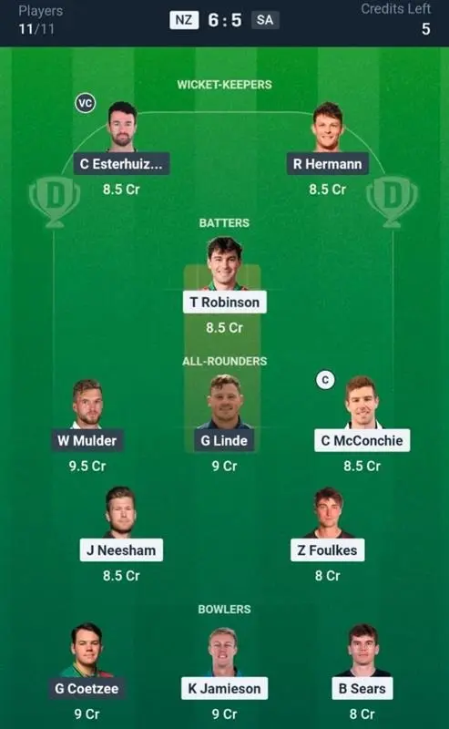 NZ vs SA Dream11 Prediction Small League Team