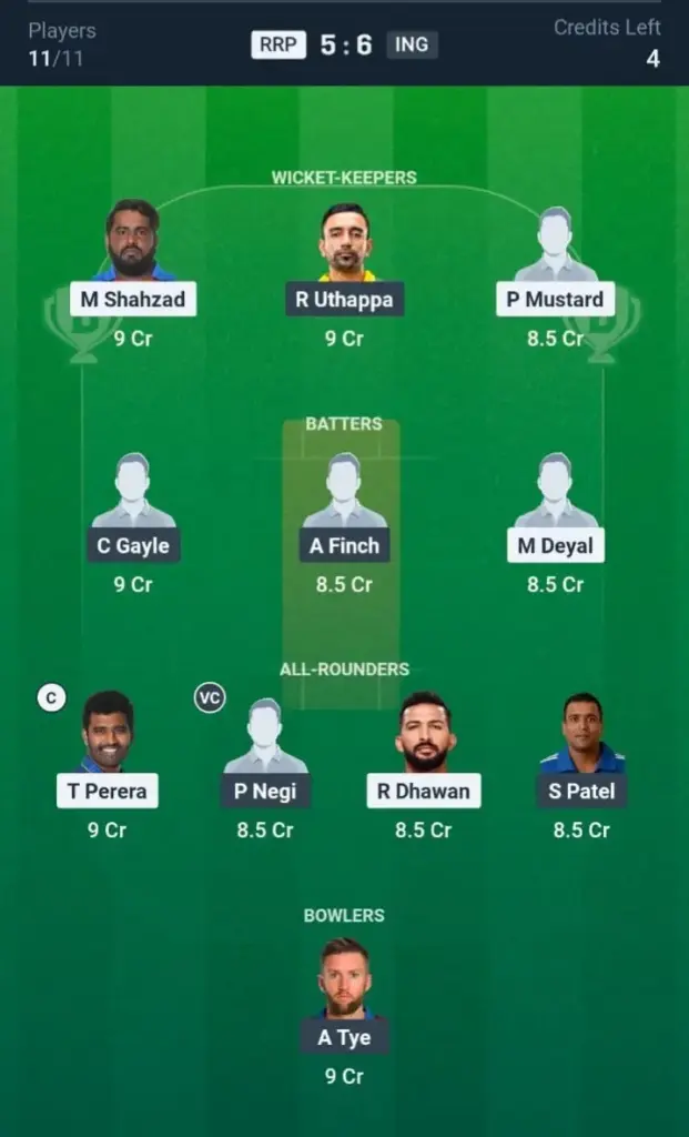 RRP VS ING Dream11 Prediction Grand League Team