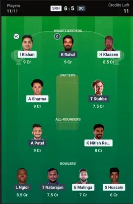 HYD vs DEL Grand League Team