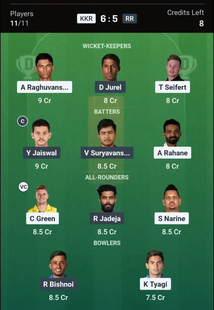 KKR VS RR Grand League Team