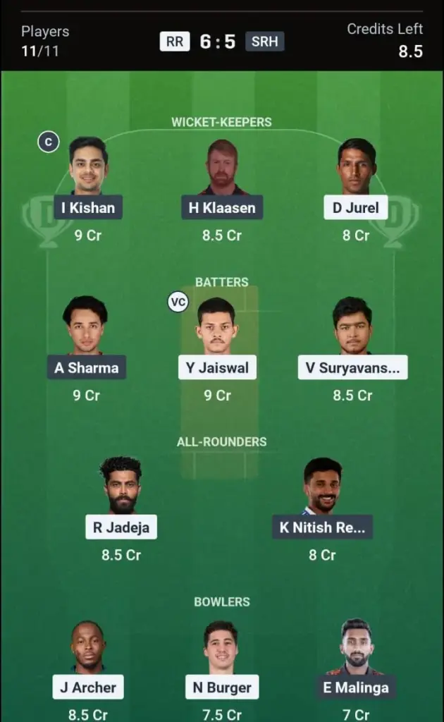 RR VS SRH Grand League Team