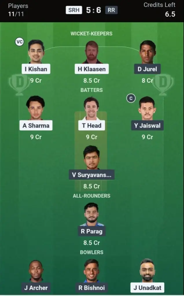 HYD vs RAJ Dream11 Prediction Small League Team